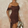 Елегантна дамска рокля в кафяво, размер S, снимка 2