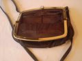 Антична кожена чанта Метална закопчалка и единична  дръжка Английска тъмно кафяв цвят  , снимка 7