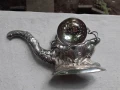 Стара антикварна сребърна цедка за чай с дракон - маркировки, снимка 3