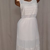 Н&М 36 Бяла, дълга ,ефирна рокля с дантела , снимка 8 - Рокли - 37794181