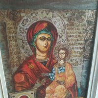 Икона. Картина на платно. Маслени бои. Дева Мария и Младенеца. Богородица. Исус Христос. Vintage, снимка 4 - Антикварни и старинни предмети - 37915639