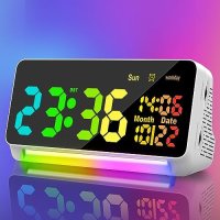 Нов Голям цифров часовник RGB цветен будилник Дом Спалня, снимка 1 - Други стоки за дома - 42310943