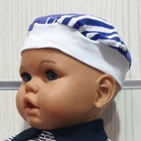 Нова бебешка моряшка барета синьо, бяло и лилаво, възраст до 6 месеца, снимка 3 - Бебешки шапки - 29976185