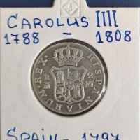Монета Испания - 2 Реала 1797 г. Крал Карлос IIII - Сребро, снимка 1 - Нумизматика и бонистика - 31649985