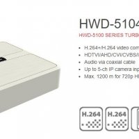 DVR Видеорекордер HikVision HWD-5104(S) 4+1 Канала HD-CVI/HD-AHD/HD-TVI/CVBS/IP +Зарядно за 4 Камери, снимка 1 - Комплекти за видеонаблюдение - 38144805