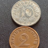 Две монети 2 райхспфенинг 1937г. / 10 райхспфенинг 1941г. Трети райх с СХВАСТИКА редки 31576, снимка 1 - Нумизматика и бонистика - 40649077