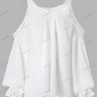 Дамска едноцветна дантелена блуза с V-образно деколте и студени рамена - 023, снимка 5 - Тениски - 39887680