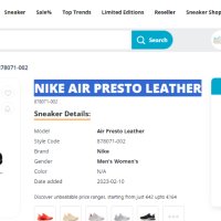 оригинални кожени  маратонки  NIKE AIR PRESTO Premium  LEATHER  номер 37,5-38, снимка 2 - Маратонки - 42446893