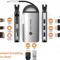 NOVOO USB C хъб 8 в 1, алуминиев корпус, HDMI 4K, 3 USB 3.0, Gigabit Ethernet 1000Mbps, PD Type C, S, снимка 2 - Други - 35381194