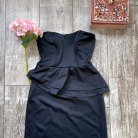 Мини черна тип бюстие  елегантна коктейлна парти рокля пеплум , снимка 2 - Рокли - 37274592