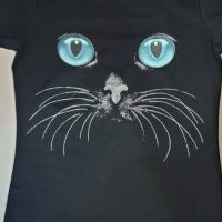 Страхотна нова дамска черна тениска с 3D трансферен печат Котка със сини очи, снимка 9 - Тениски - 29126658