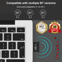 USB Bluetooth 5.1 адаптер Handsfree Безжичен Приемник предавател 2.4 GHz за Лаптоп PC мишка аудио бл, снимка 7 - Други - 40821318