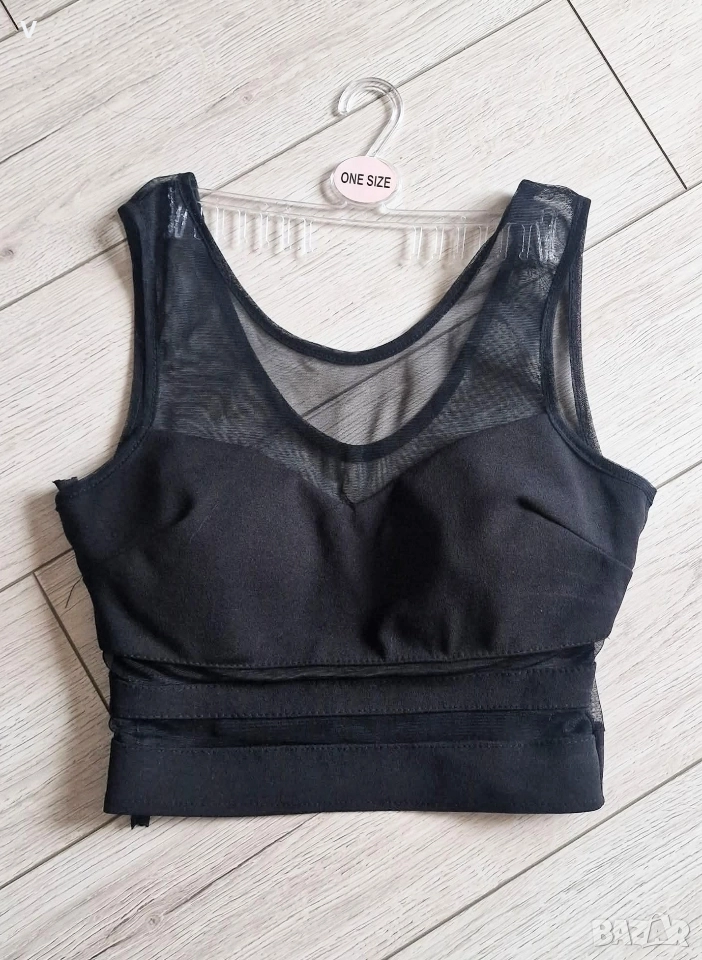 Ново черно дамско бюстие кроп топ с мрежа дрехи Junona Юнона рокля сет Christine Fashion , снимка 1