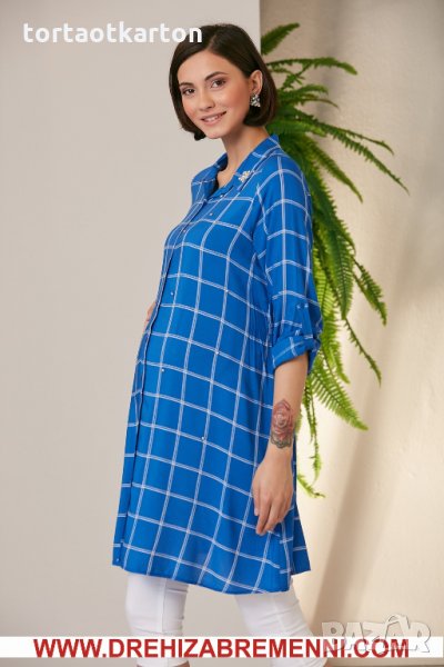 Карирана туника в синьо за бременни дами, снимка 1