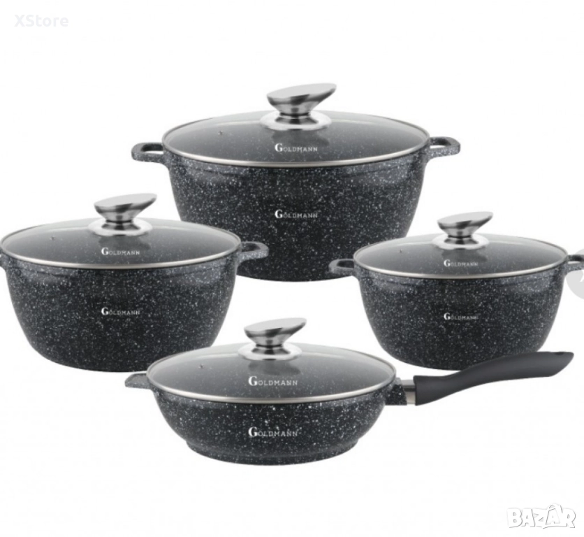 Комплект тенджери Goldmann -2.3\4.5\6.5\2.3L., Лят алуминий, Мраморно покр., отвътре/отвън, снимка 1
