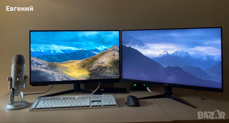 компютър, 2 монитора, мишка, клавиатура, микрофон, снимка 1