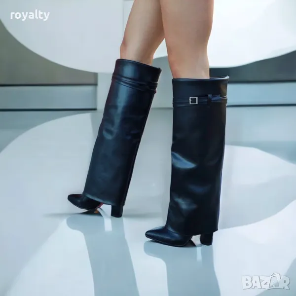 Ботуши на ток - черна кожа , снимка 1