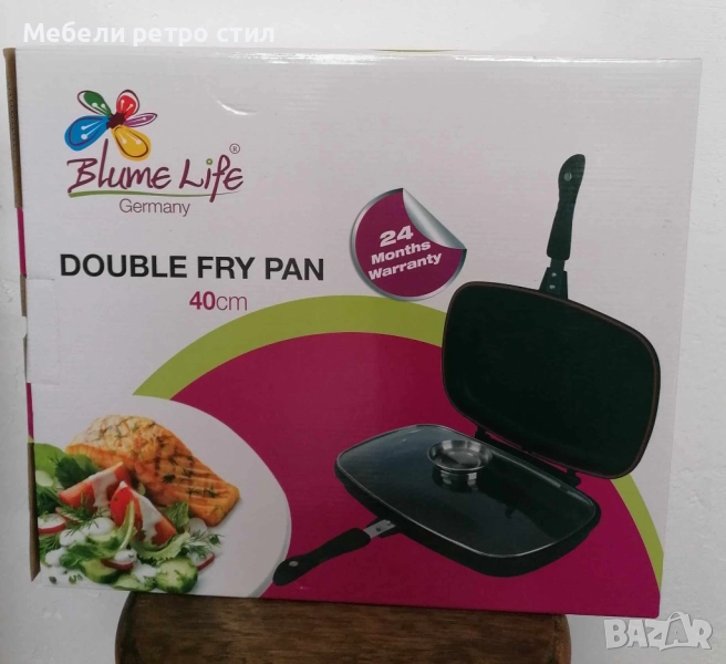 Двоен грил тиган с два вида плочи с незалепващо покритие за лесно и бързо приготвяне на храната. , снимка 1