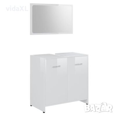 vidaXL Комплект мебели за баня, бял гланц, инженерно дърво（SKU:802585, снимка 1