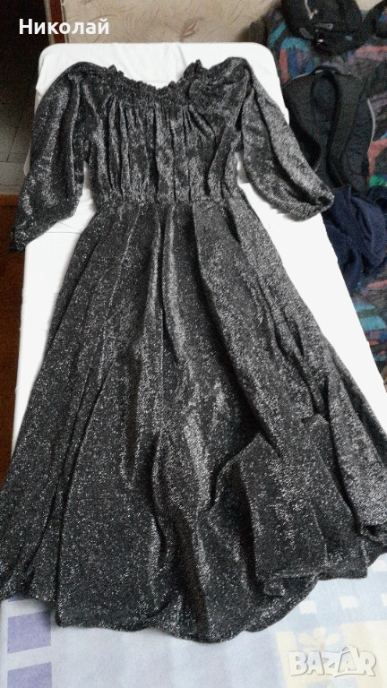 Елегантна дамска рокля с шал, черна, снимка 1