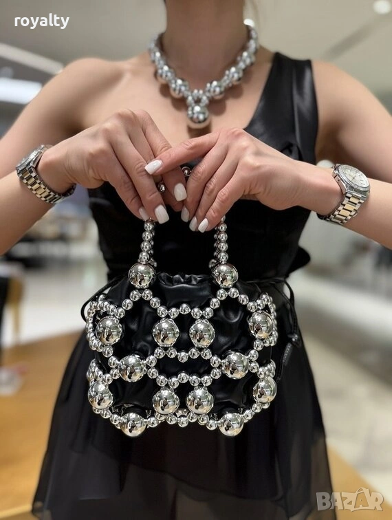 Дамска чанта - черно със сребристо, снимка 1