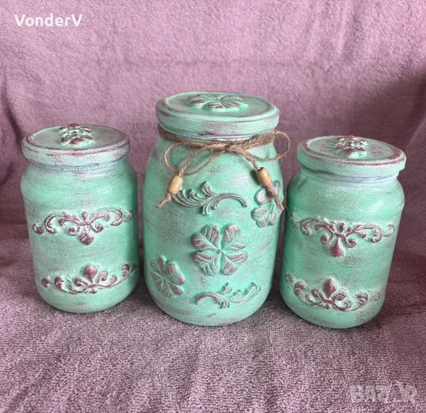 Комплекти за Подарък Стъклени бурканчета за сладки подправки бисквитки Декорирани, снимка 1