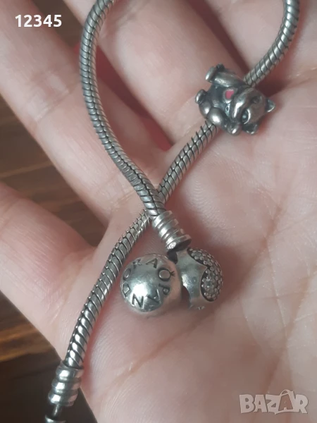 Сребърна гривна 925 Pandora оригинал с висулка коте., снимка 1