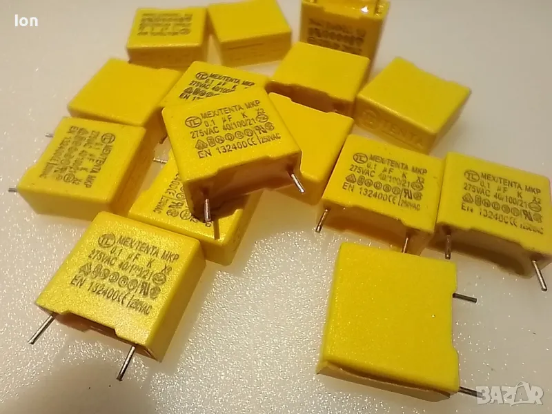 Миниатюрни Х2 Кондензатори MKP 100nF/275Vас - 630Vdс - цена за 100 броя, снимка 1