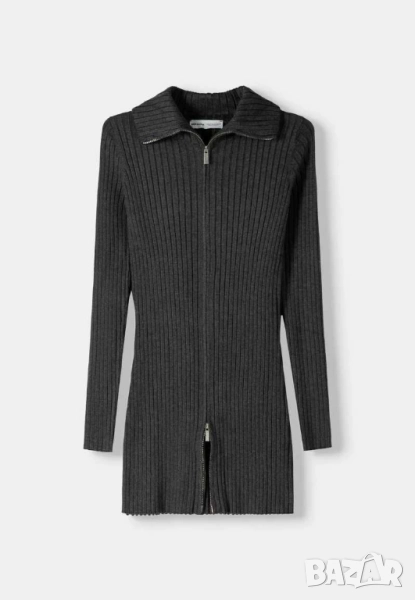 Дамска дълга жилетка с цип Bershka, 68% вискоза, 32% полиамид, Сива, L, снимка 1