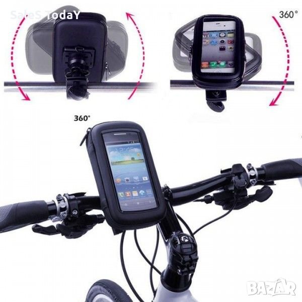 Водоустойчив калъф за телефон за велосипед, Стойка за телефон за колело универсална, чер, снимка 1