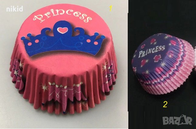 50 бр хартиени капсули 2 вида Princess Принцеса кошнички за кексчета мъфини парти, снимка 1