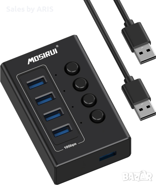 4-портов USB хъб: USB 3.2, с 4×10Gbps Порта, Алуминиев Сплитер, снимка 1