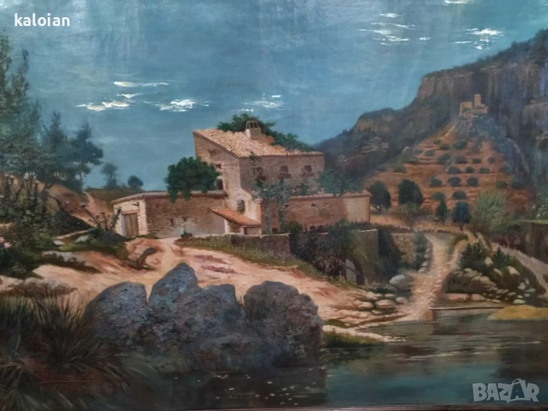 Esteban Alcantarilla Escamilla (1865-1936) Огромна антикварна картина изобразяваща пейзаж от винарск, снимка 1