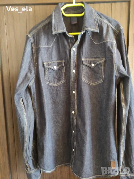 памучна тъмно синя дънкова мъжка риза Revelation, снимка 1