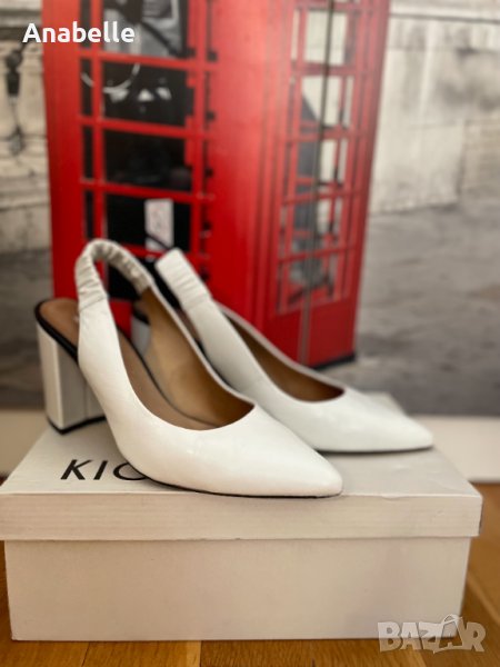 Обувки Kiomi блок ток бели естествена кожa, снимка 1