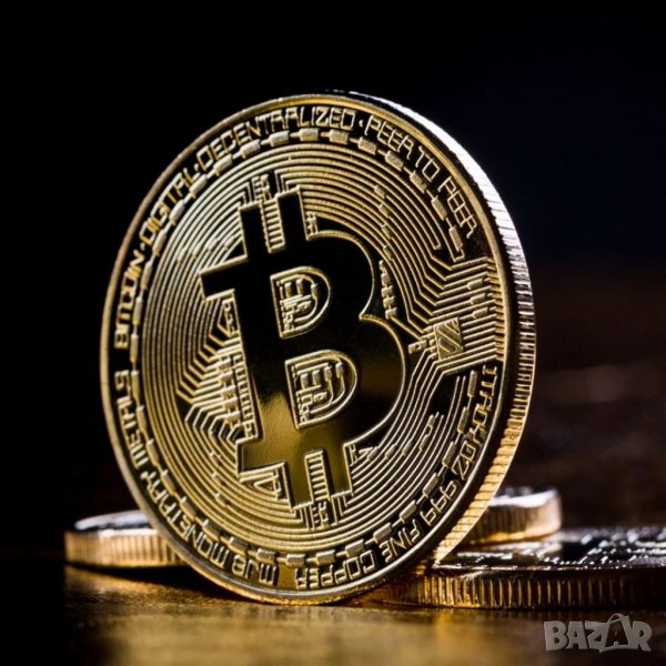 🪙💰💱Позлатена crypto Bitcoin монета в трофейна кутия (trophy case), снимка 1