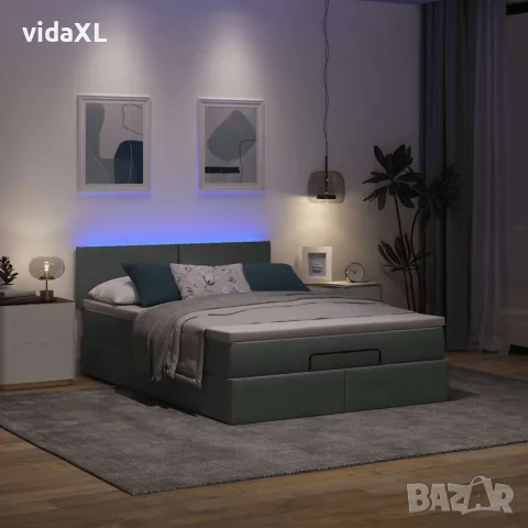 vidaXL Османска легло с матрак и LED, тъмносиво, 140x200 см, плат, снимка 3 - Спални и легла - 56147017