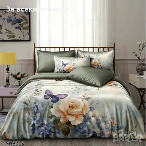 Флорални десени от памучен сатен с ластик, 4 части - Налични Различни Десени Код P2296