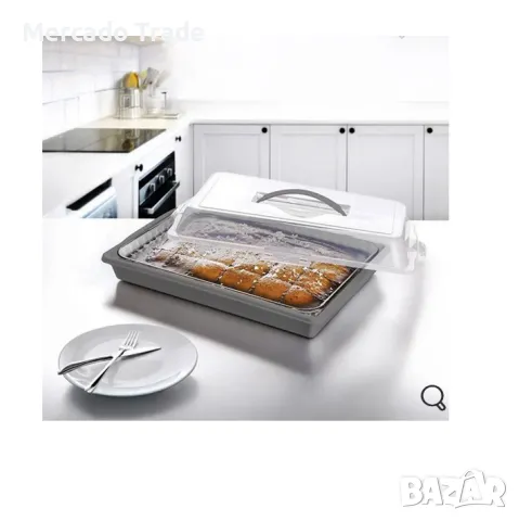 Кутия за сладкиши с дръжка Mercado Trade, Правоъгълна, Сива