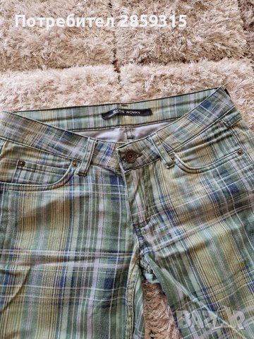 Дамски зелен кариран панталон (прав, тип цигара), снимка 3 - Панталони - 37641272