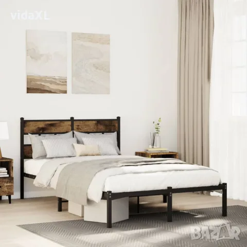 vidaXL Метална рамка за легло, без матрак, опушен дъб, 120x200 см, снимка 2 - Спални и легла - 56147487