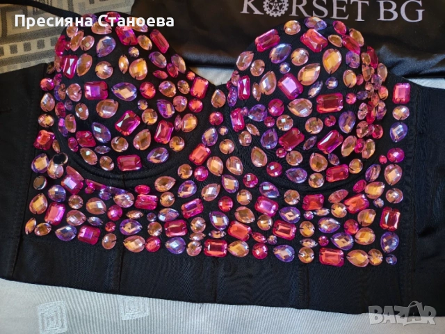 Бюстие в черен цвят с декорация от камъни, снимка 2 - Корсети, бюстиета, топове - 56311627