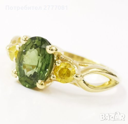 Дизайнерски женски златен пръстен със сапфир и диаманти, снимка 2 - Пръстени - 40543020