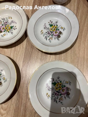 Керамични чиний и порцеланова захарница със златни нишки, снимка 5 - Други ценни предмети - 54001859