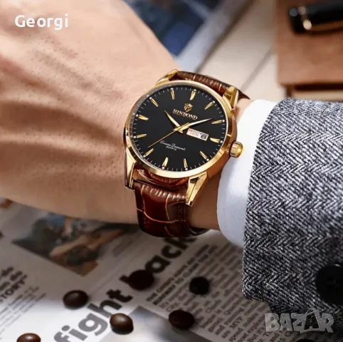 Елегантен, Класически кварцов часовник LIGE* Ежедневен с кафява каишка!, снимка 9 - Мъжки - 49544381