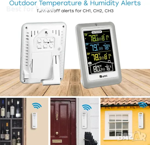 Метеорологична станция с 3 безжични сензора UNNI 582C- цветна, снимка 4 - Друга електроника - 48694274