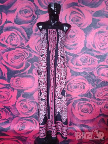 Цикламено-черно-розова дълга лятна рокля бюстие С/М