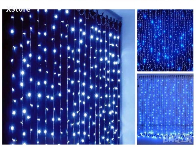 Коледна украса - LED светеща завеса, 300x60 см. Цветове - жълт и многоцветен Дебел кабел, снимка 8 - Лед осветление - 52441037