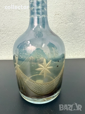 Винтидж ирисцентен стъклен декантер / гарафа / бутилка. №7667, снимка 2 - Антикварни и старинни предмети - 52582656