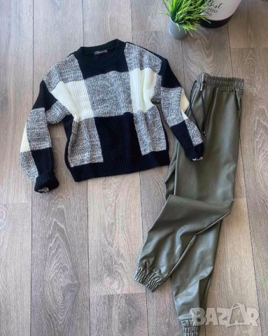 Пуловер с квадрати в черен,зелен,жълт и розов цвят, снимка 3 - Блузи с дълъг ръкав и пуловери - 52415888